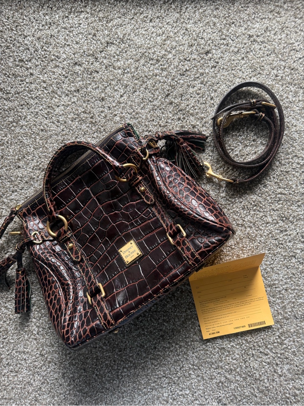 Dooney & Bourke Croco-Embossed Satchel - Brown with Gold Hardware
